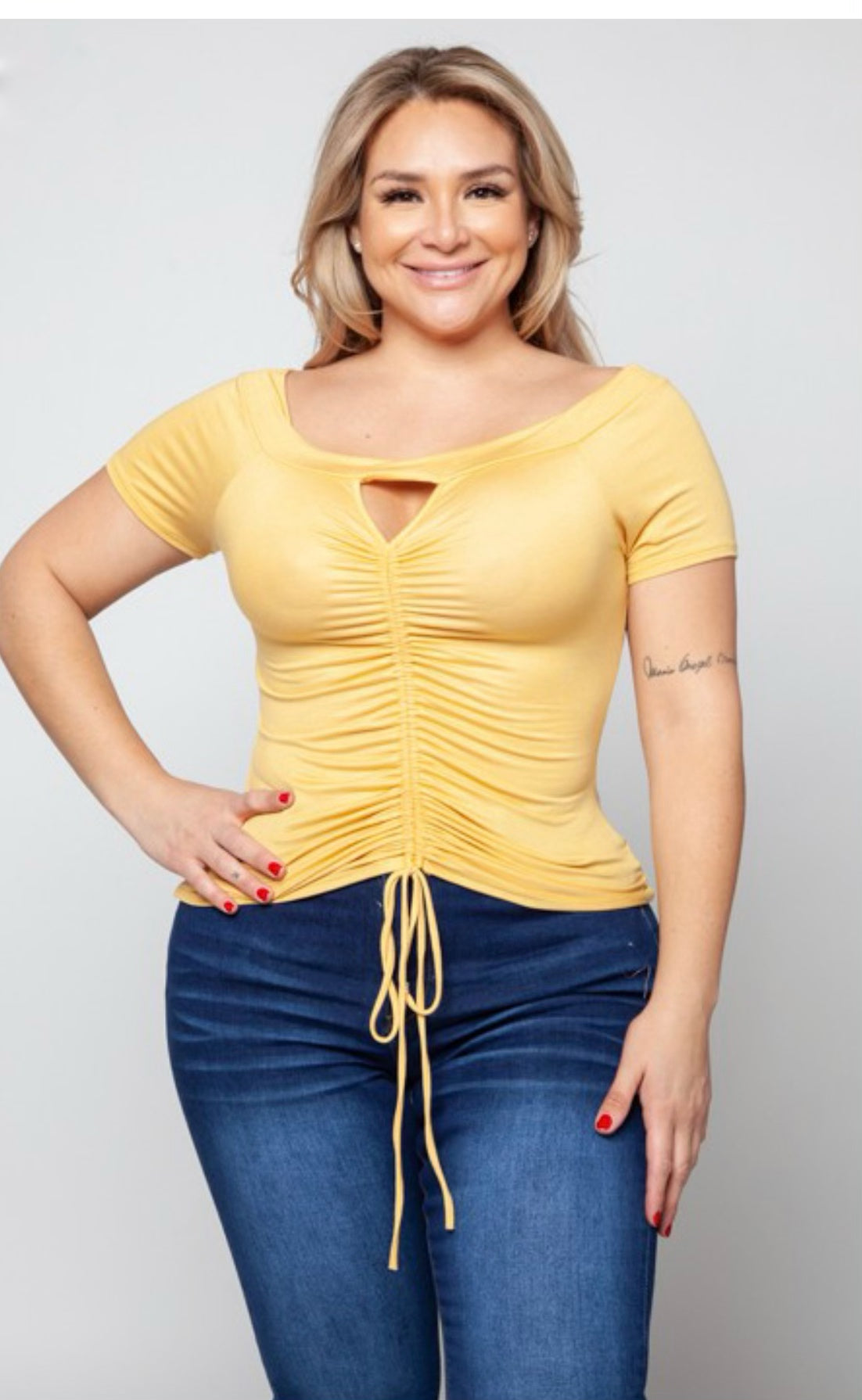 Plus Drawstring Shoulder Top