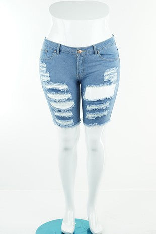 Distressed Denim Women Bermuda Ripped Shorts